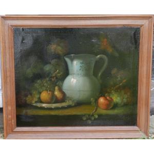 Still Life Painting With Fruits From The 20th Century Oil/canvas Signed