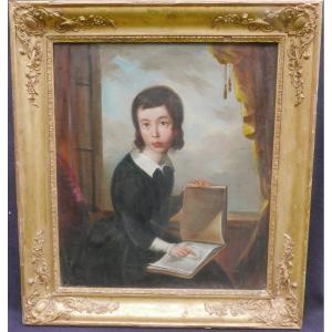 Portrait Of Young Woman Reading Oil/canvas From The 19th Century