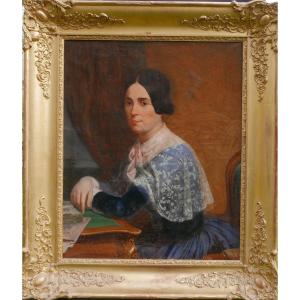 Portrait De Femme Epoque Louis Philippe Huile/toile Du XIXème Siècle