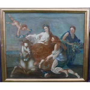 Mythological Scene Painting Abduction Of Europe Oil/canvas 17th Century