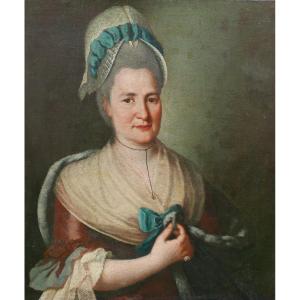 Portrait Of Woman With Headdress Louis XVI Period Oil/canvas From The 18th Century