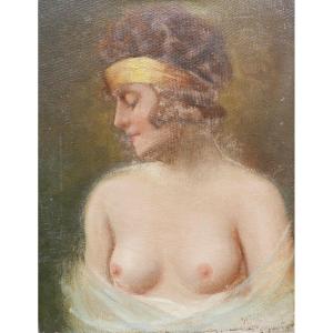 Nude Portrait Of Young Woman Oil/canvas From The Early 20th Century Year 20