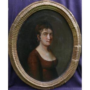 Portrait De Femme Ovale Epoque Ier Empire Huile/toile Début XIXème Siècle