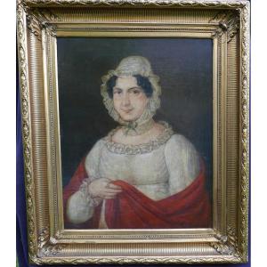 Portrait De Femme Ecole Française Du XIXème Siècle Huile/toile