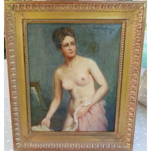 Paul Audfray Nude Portrait Of Woman In Mirror Oil/canvas 20th Century Signed