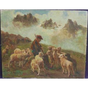 Cappuccitti Shepherd With Sheep After Rosa Bonheur Oil/panel From The 20th Century