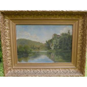 Albert Cadiz Lake Landscape Oil/canvas From The 19th Century Signed