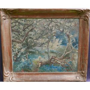 Animated Underwood Landscape Painting Oil/panel Early 20th Century Signed