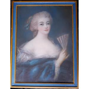 Portrait De Femme à l'Eventail Epoque Louis XVI Pastel Du XVIIIème Siècle