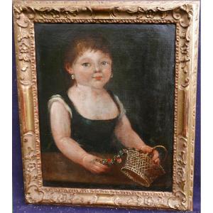Portrait Of A Young Girl With A Basket Oil/canvas From The 19th Century Signed