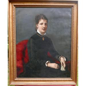 Alfred Delobbe Grand Portrait De Femme Huile/toile Fin XIXème Siècle Signée
