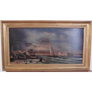 Painting Landscape Seascape Oil/panel Late 19th Century
