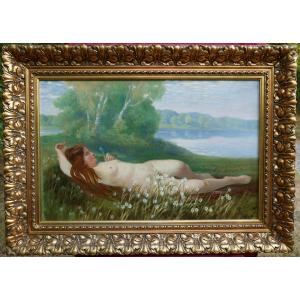 Theodor Schäkel Grand Portrait de Femme Nu Huile/Toile fin XIXème Siècle