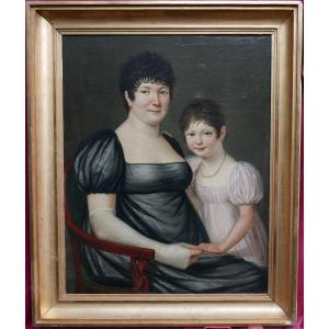 Pingret Portrait de Femme Famille Huce Ier Empire Huile/Toile du XIXème siècle