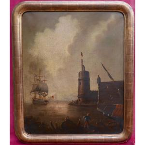 Tableau Marine Scène Portuaire Huile/Toile du XIXème siècle
