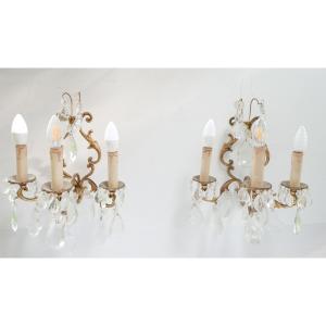 2 Louis XV Style Wall Lights In Gilded Bronze And Crystal