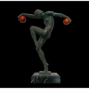 Regule Art Deco Statue Of A Dancer, Signed Denis Production Max Le Verrier