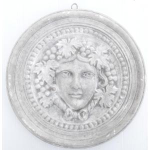 Decorative Medallion In The Antique Style Depicting Bacchus, 19th Century, Hard Plaster
