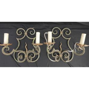 Paire d' Appliques en Fer Forgé Art Deco Vintage XXème Siècle