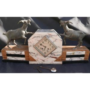 Complete 20th Century Marble And Onyx Goat Clock