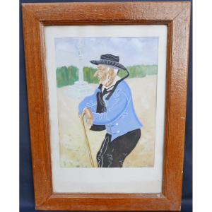 Portrait d'un Homme Breton Gouache Sous Verre Signée A. Auvity 1941