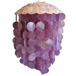 Vintage 20th-century Pink Capiz Mother-of-pearl Pendant Chandelier