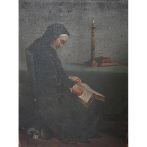 Hacquard, Portrait Of A Woman With A Cat, 19th-century Oil On Canvas, Signed