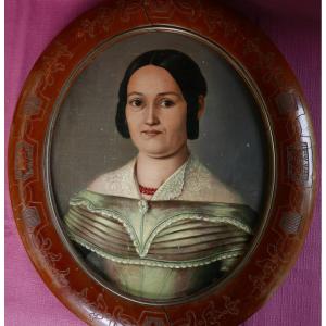 Oval Portrait Of A Woman, Louis-philippe Period, 19th-century Oil On Panel