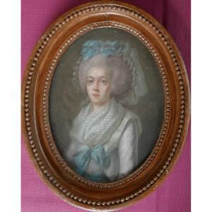 Portrait de Femme Ovale Epoque Louis XVI Ecole Française Pastel XVIIIème Siècle