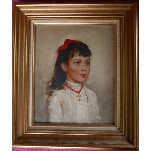 Portrait de Jeune Femme Ecole Française début XXème siècle Huile/Panneau Signé
