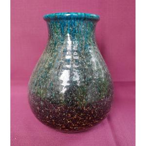 Accolay 1960 Ceramic Vase In Turquoise Blue With Wine-red Gradient
