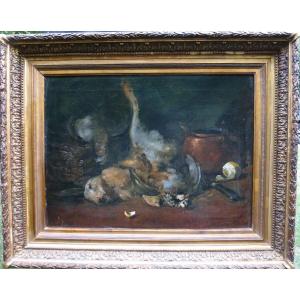 Giroud Painting Still Life With Hare French School XIXth Century Oil / Canvas