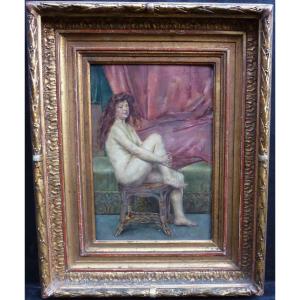 Eugène Prevost Messemin Nude Portrait Of Woman Oil / Panel Early 20th Century