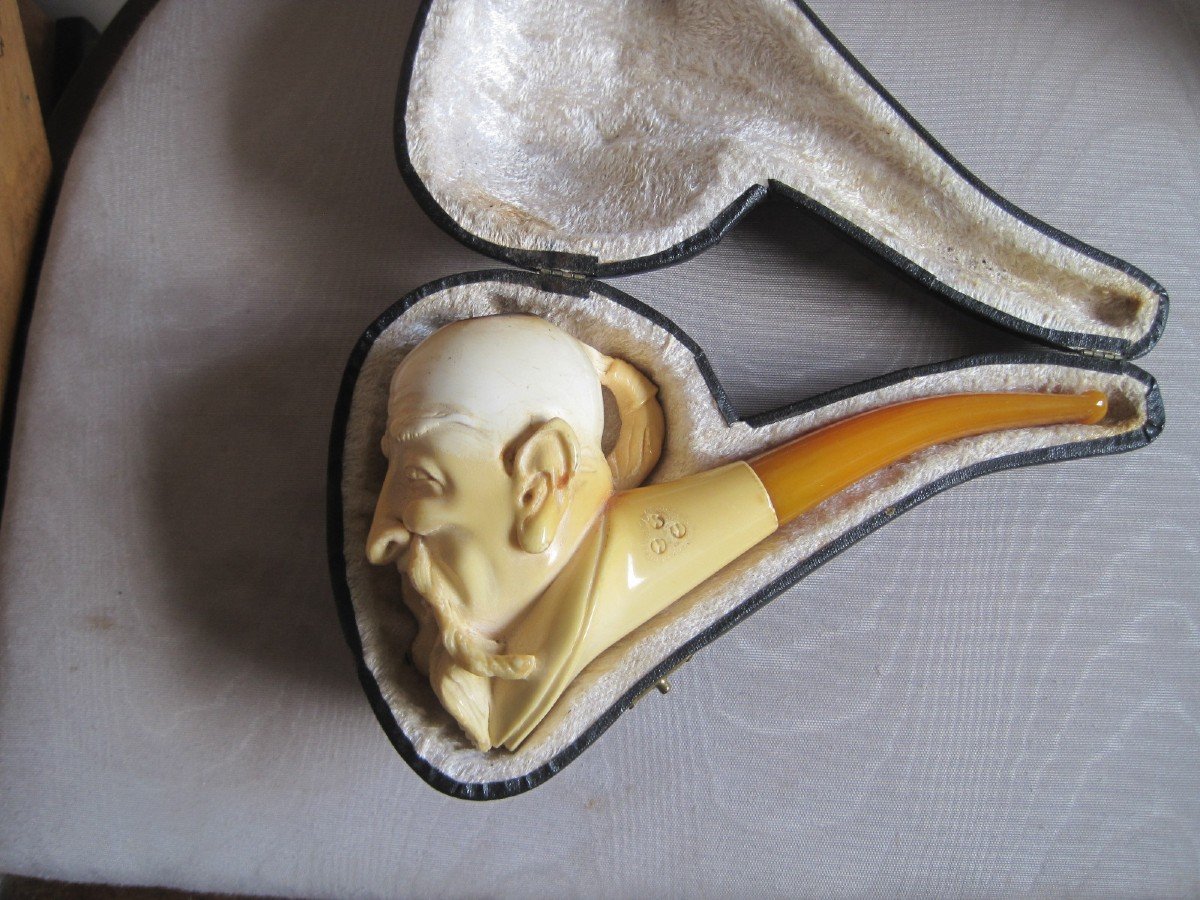 Meerschaum Pipe Representing A Chinese Man.  Early 20th Century-photo-2