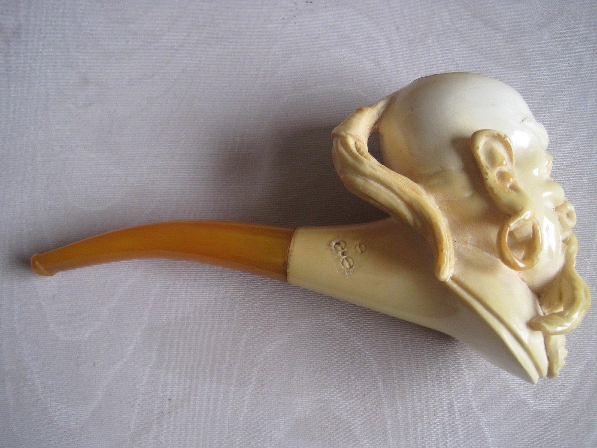 Meerschaum Pipe Representing A Chinese Man.  Early 20th Century-photo-3