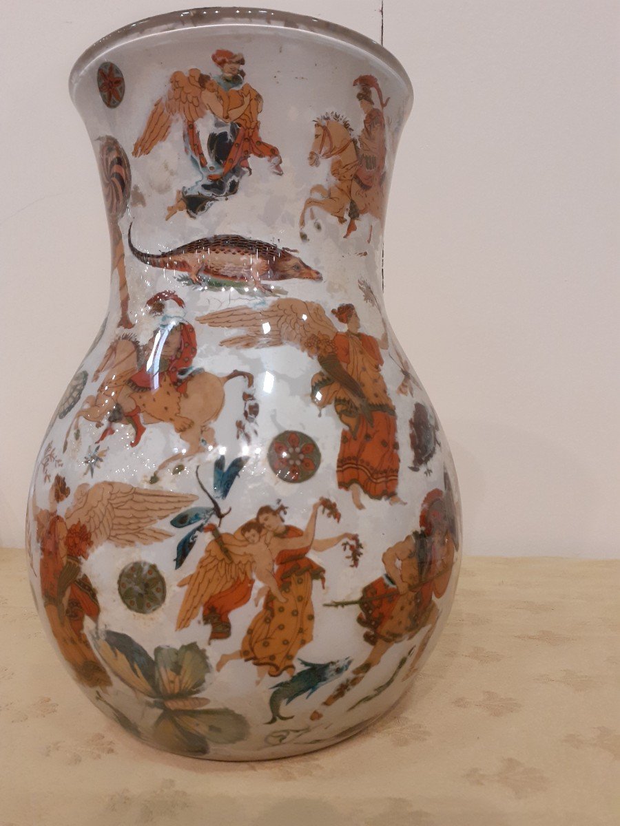 Pair Of Decalcomania Vases With Classic Figures, Italy 18th Century-photo-4