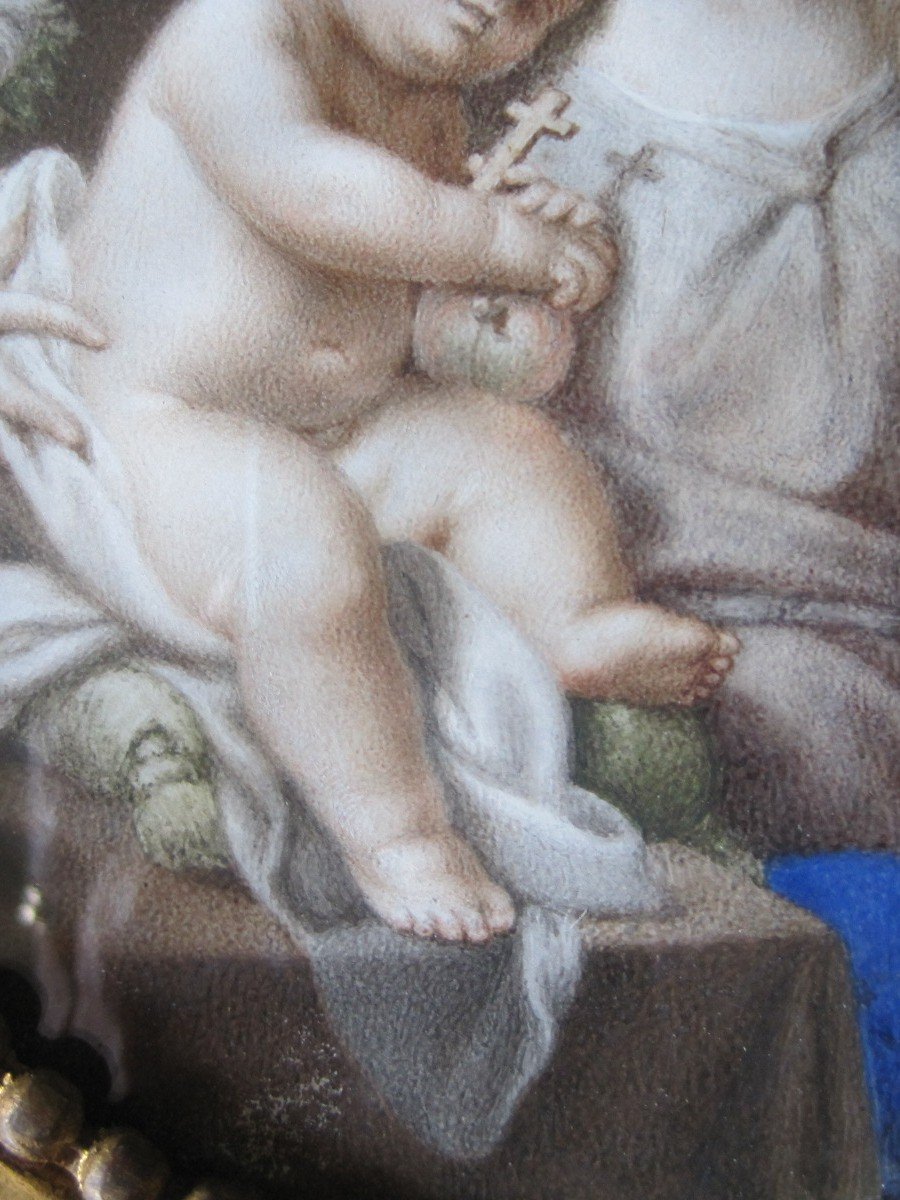 Pair Of Gouache Paintings On Vellum Of  Saint Joseph And  Mary With Jesus, Italy 18th C.-photo-4