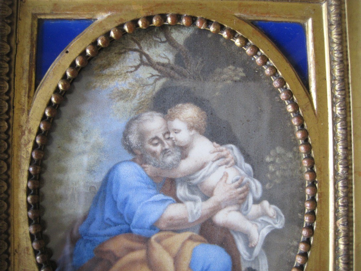Paire De Tableaux Sur Parchemin De Saint Joseph Et Marie avec Jesus Italie, 18ème Siècle-photo-2