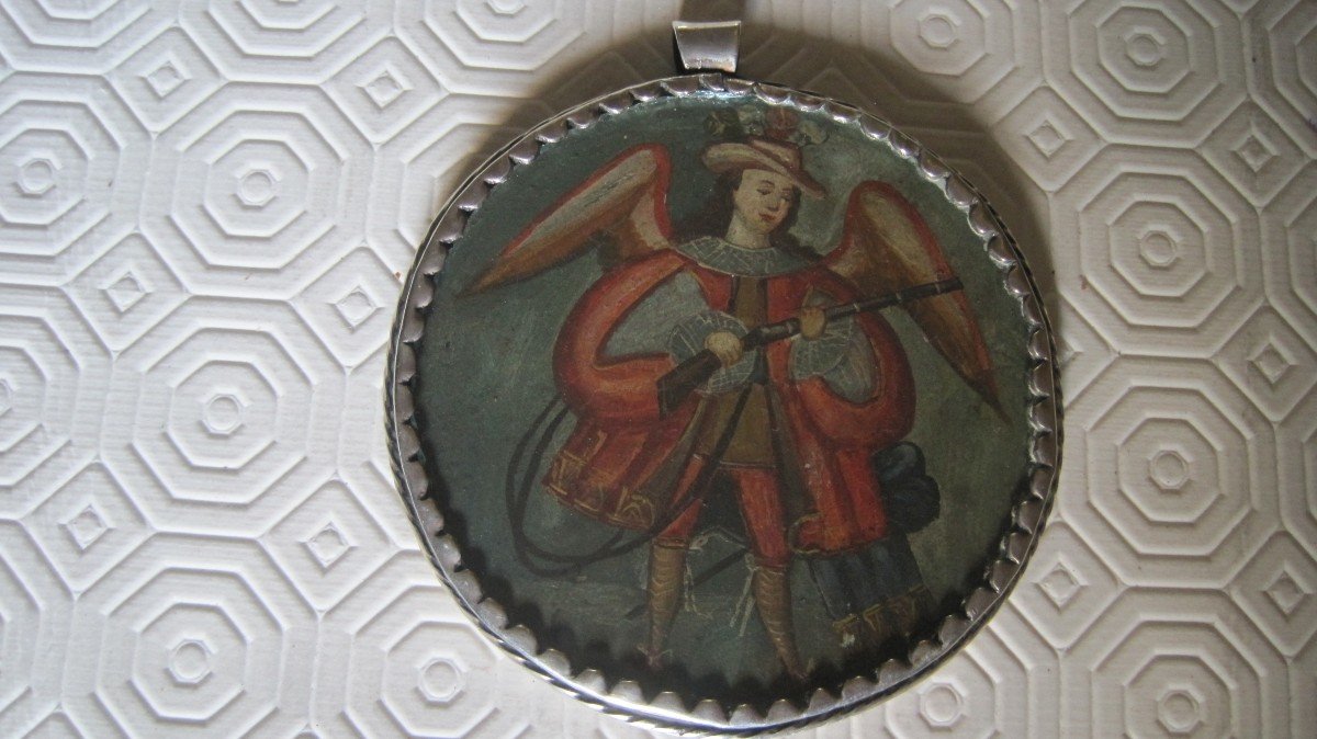 Large Two-faced Medallion, Peruvvian Religious Art, 18th Century-photo-2