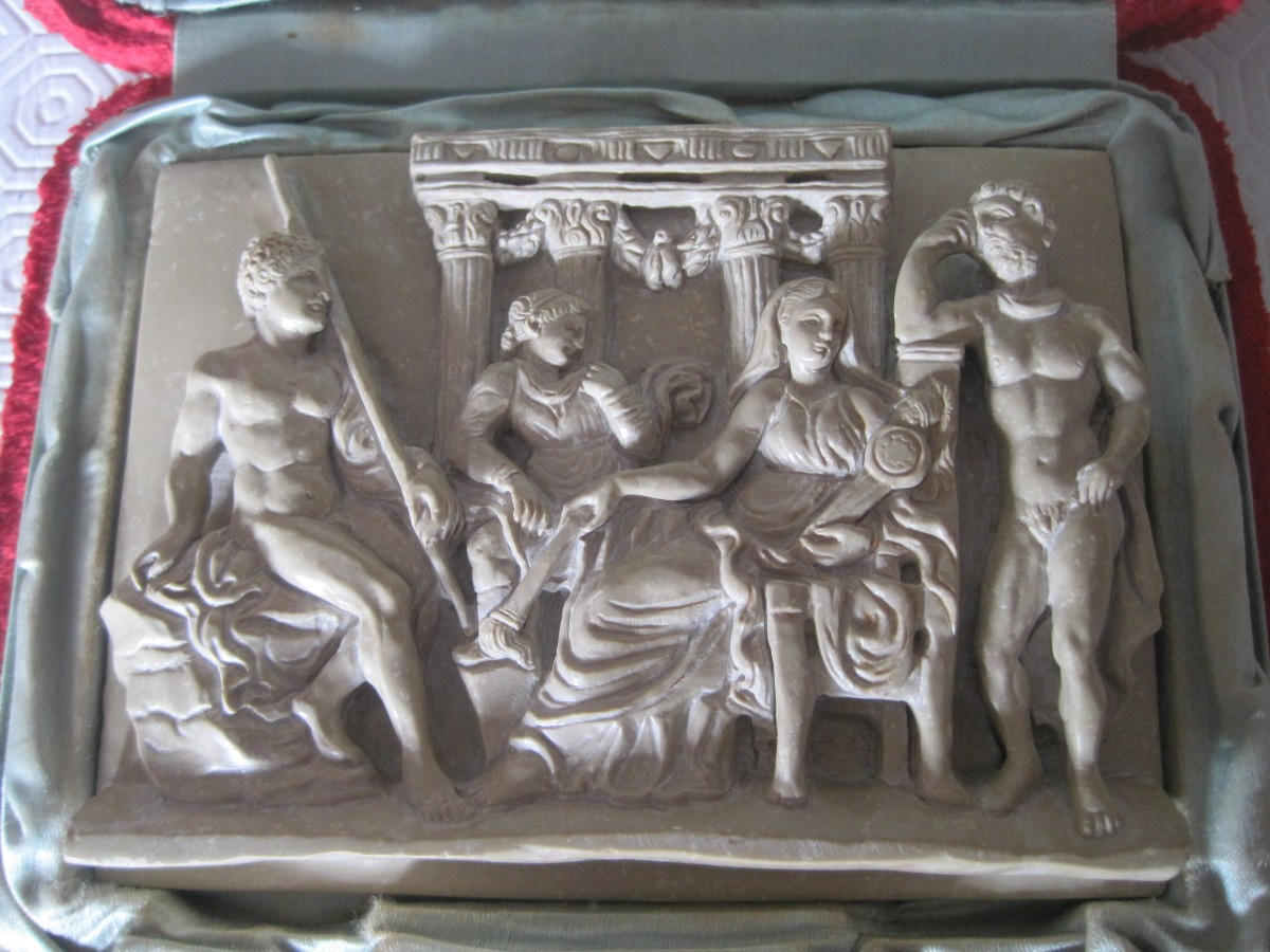 Plaque En Pierre De Lave Avec Scène Classique, Italie, 19e Siècle