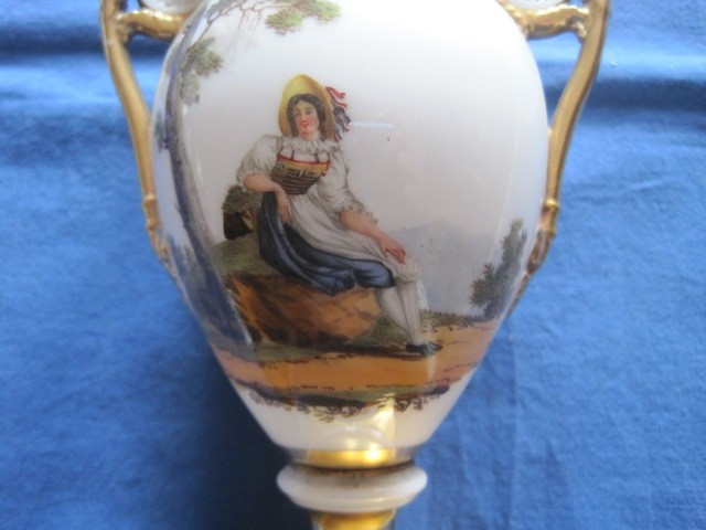 Pair Of Porcelain Small Vases Painted With Characters  And Landscape,  France 19th Century-photo-3