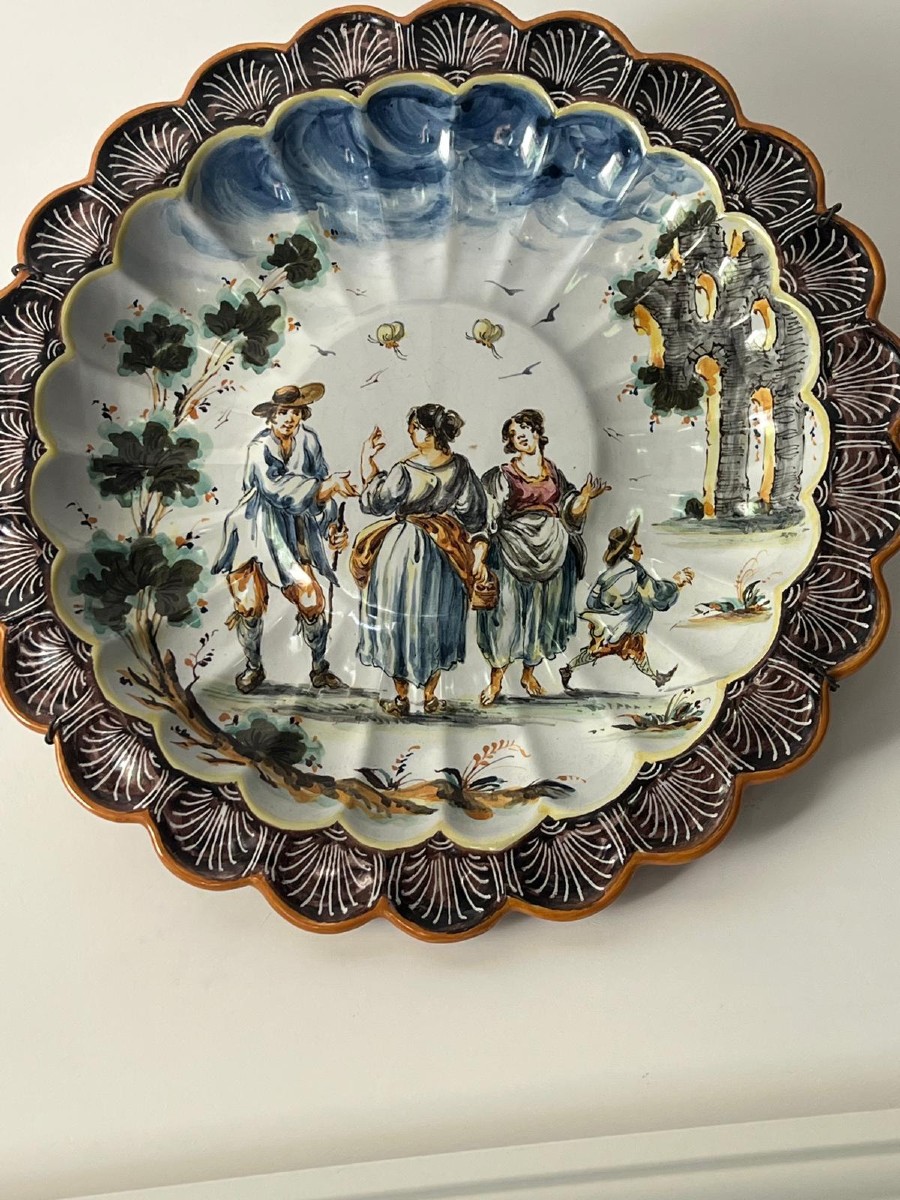 Paire de Grandes Assiettes  en ceramique,  Albisola, Italie 1930-1940-photo-1