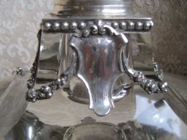Elegant Silver And Crystal Inkwell, Italy, End XIX Century-photo-1
