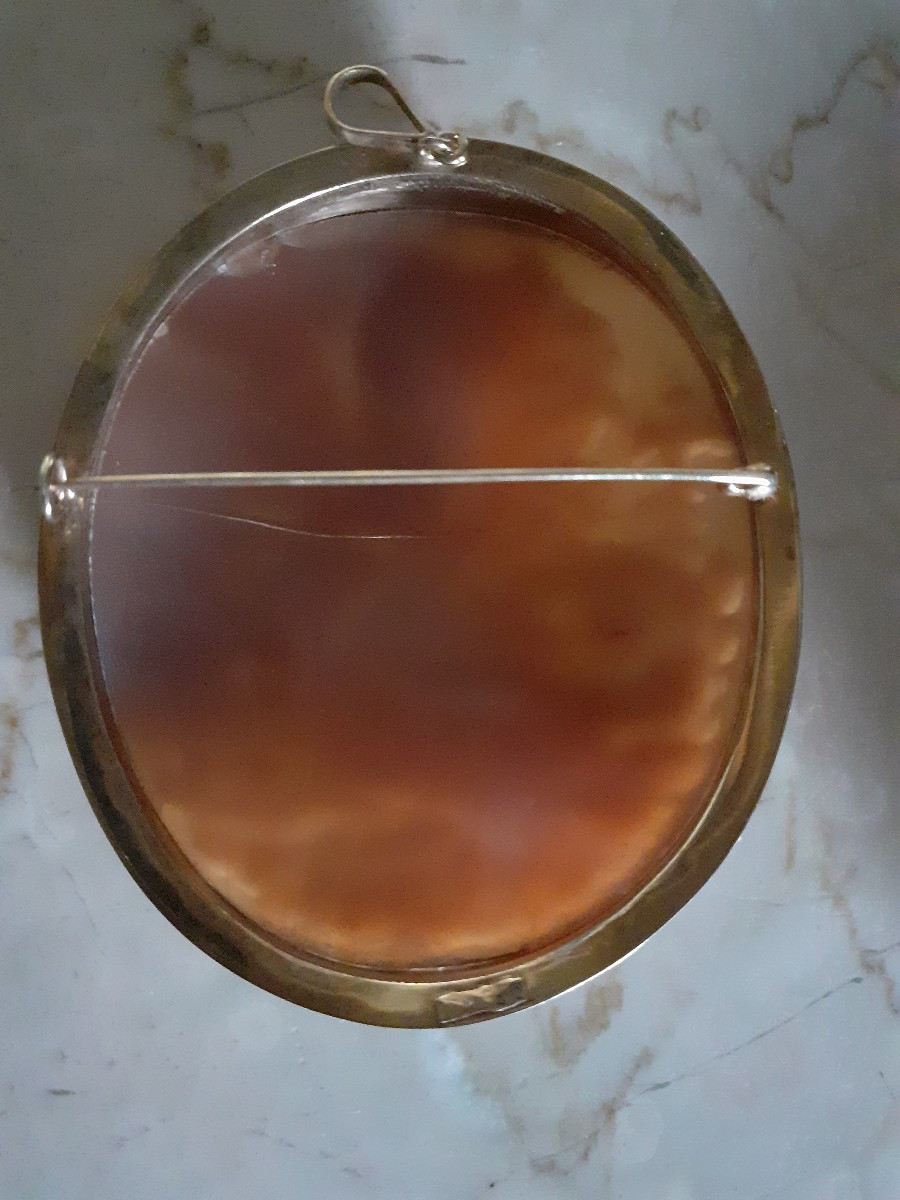  Shell Broach/ Pendant Carved  With Mythological Profiles, Itay Early 20th Century/-photo-2