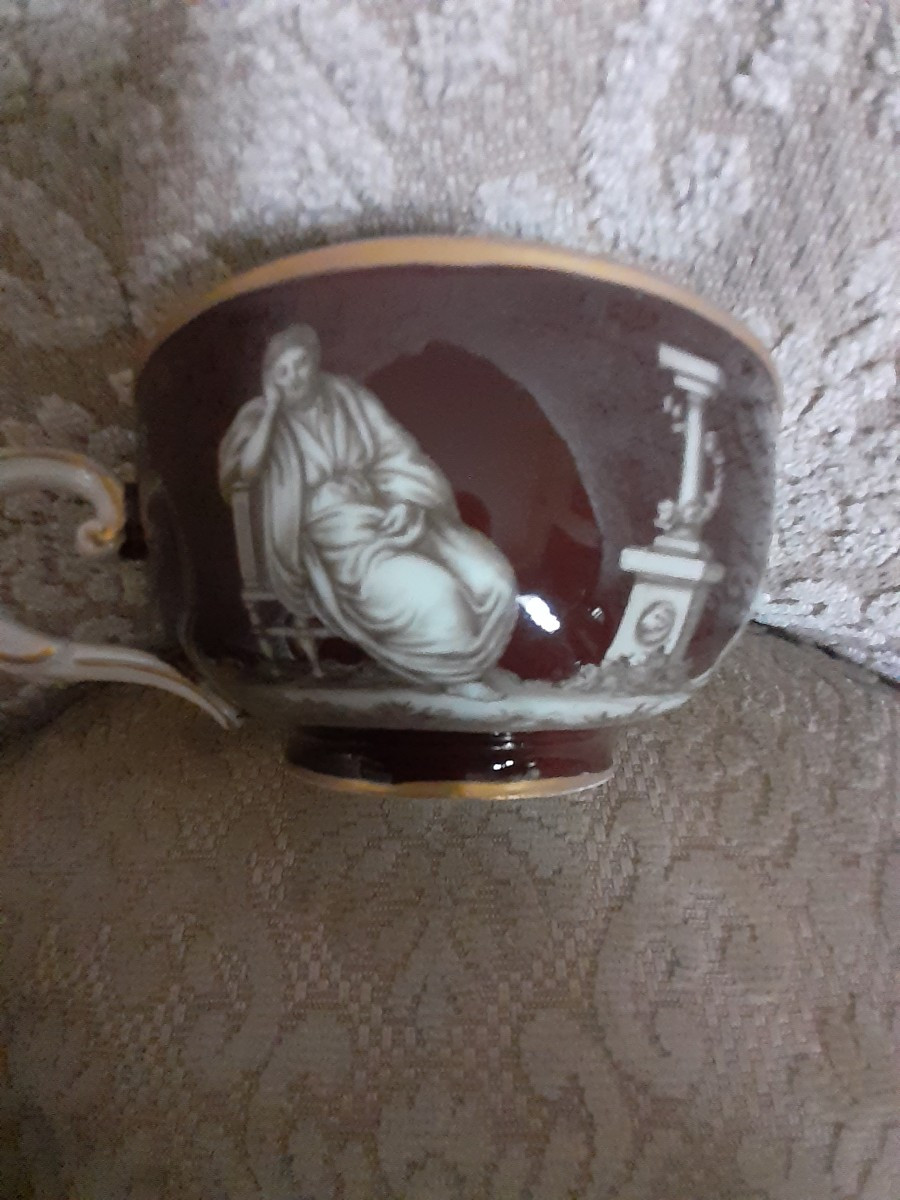 Porcelain Ecuelle Painted With Classic Figures On A Brown Background, Blu Vienna Mark, About 18-photo-3