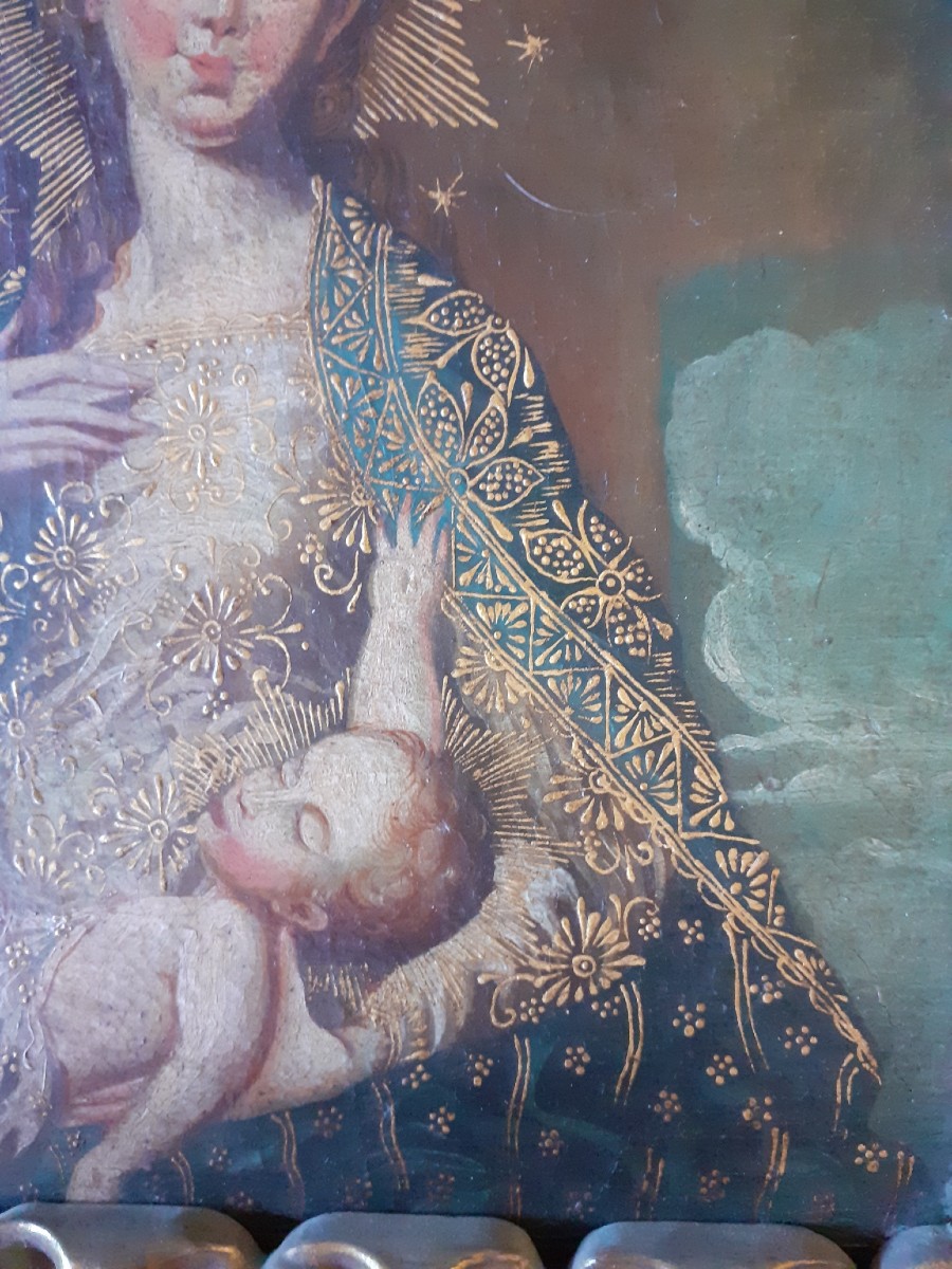 Spanish Or  South American School, Oil On Canvas, Madonna And Child, 19th Cntury-photo-3