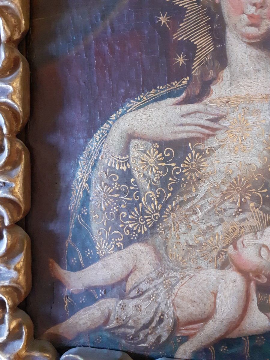 Spanish Or  South American School, Oil On Canvas, Madonna And Child, 19th Cntury-photo-4