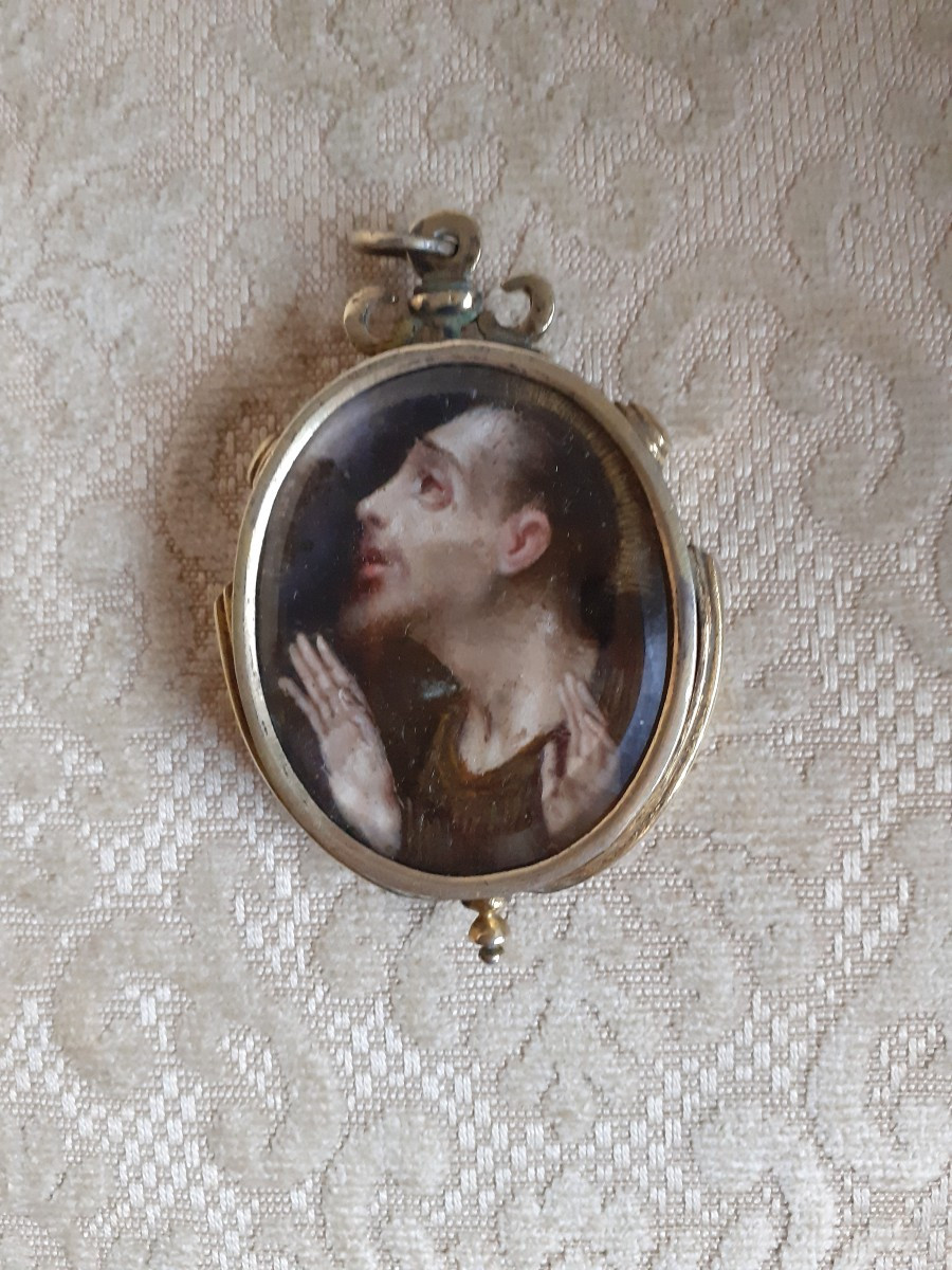 Reliquaire  huile sur cuivre, Saint François, Italie ou Espagne XVIII siècle