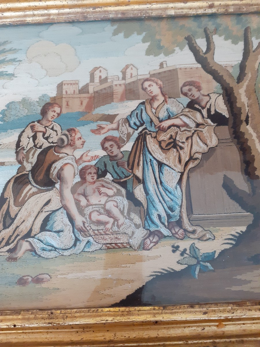 Paire de broderies au fils collées, Italie XVIII siècle-photo-3