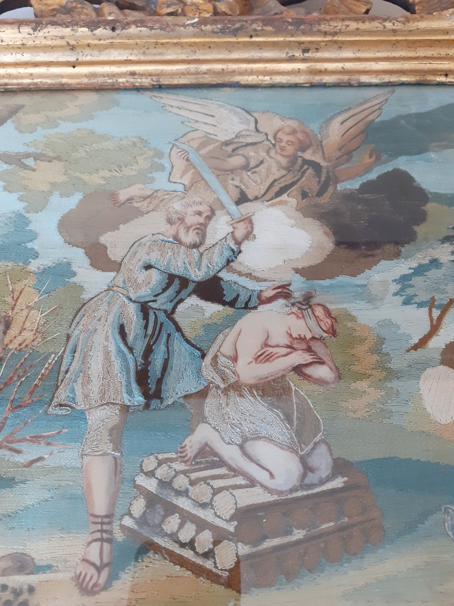 Paire de broderies au fils collées, Italie XVIII siècle-photo-4